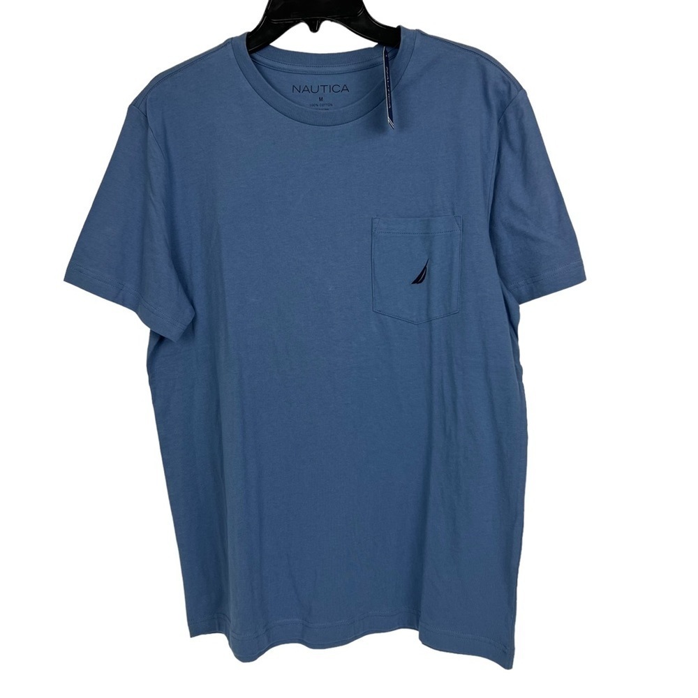 NAUTICA Men’s Pullover Tee Shirt Sz Medium Color Blue Short Sleeves 100% Cotton